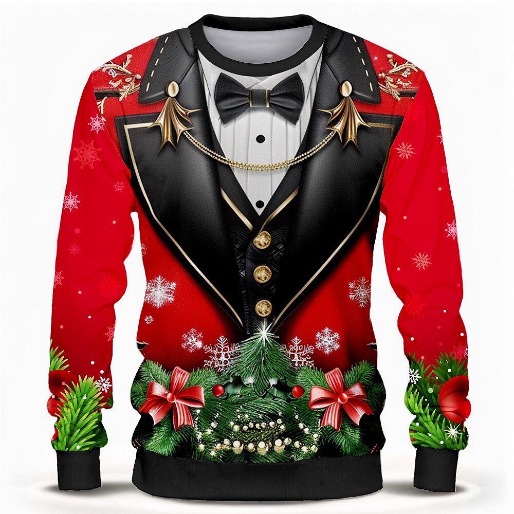 Weihnachten Herren Graphic Schleife Sweatshirt Pullover Langarm Sweatshirt mit Kapuze Rundhalsausschnitt Modisch 3d Drucken Party Weihnachten Rote Rundhalsausschnitt 3D-Druck 2 in 1 Winter Frühling Lightinthebox