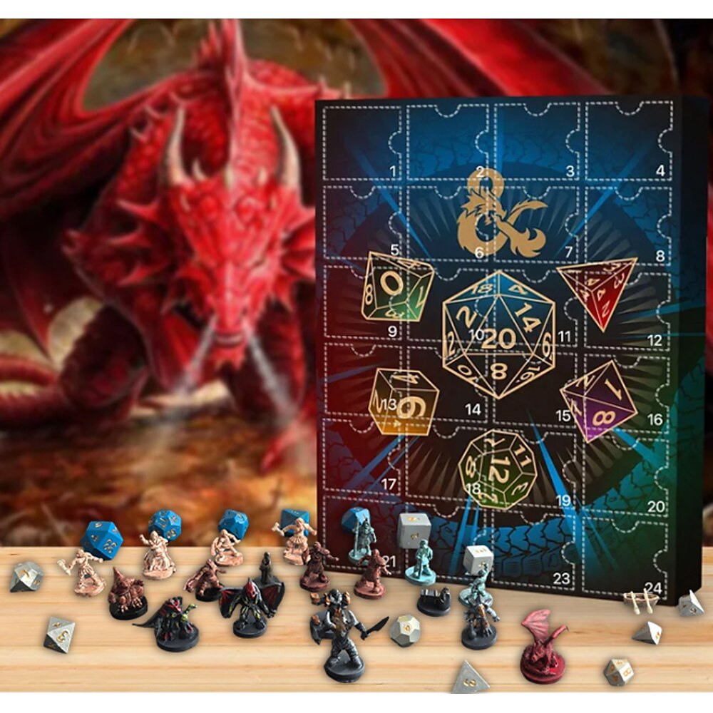 Verliese Drachen-Adventskalender 2024 mit 24 zufällig ausgewählten Mini-Harzfiguren und Mini-Souvenirs Ornamente, offiziell lizenzierter Feiertags-Countdown für d d-Liebhaber Lightinthebox