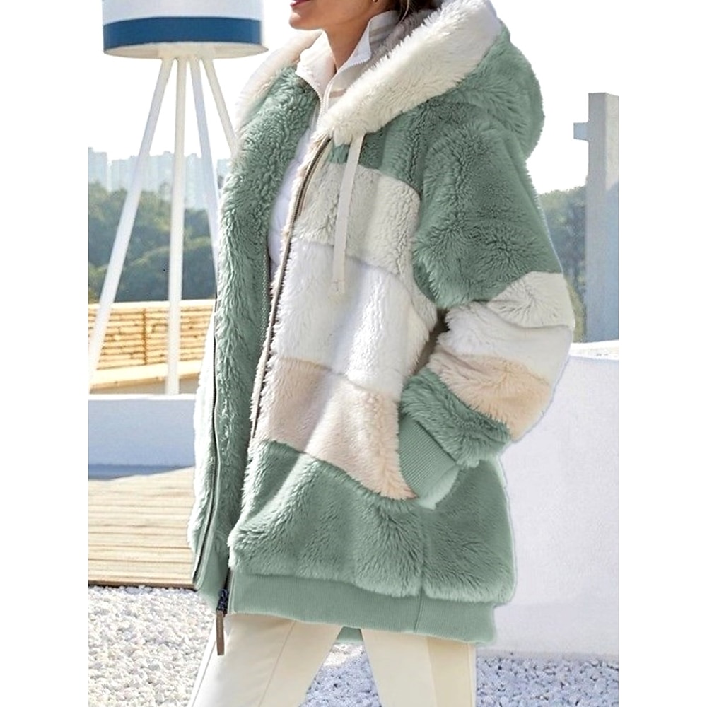 Damen Fleecejacke Teddy-Mantel Hoodie Jacke warm halten Atmungsaktiv Strasse Freizeitskleidung Urlaub Ausgehen Zip Tasche Innenfutter aus Fleece Reisverschluss Kapuzenpullover Brautkleider schlicht Lightinthebox