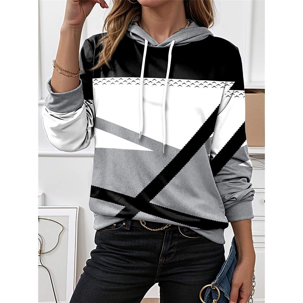 Damen Kapuzenpullover Sweatshirt Polyester Geometrischer Street-Alltagslook Taschendruck Lässiger Kapuzenpullover Langarm Mikroelastisch Herbst Winter Bequem Atmungsaktiv Weicher Stoff Lightinthebox