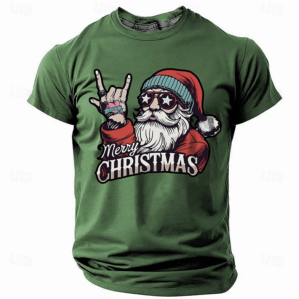 Weihnachts-T-Shirts für Herren, lustige Weihnachts-3D-T-Shirts mit Weihnachtsmann-Motiv, modisch, Freizeit, 3D-Druck, T-Shirt für Straße, Sport, Outdoor, Urlaub, schwarz, rot, dunkelgrün, kurzärmlig, Lightinthebox