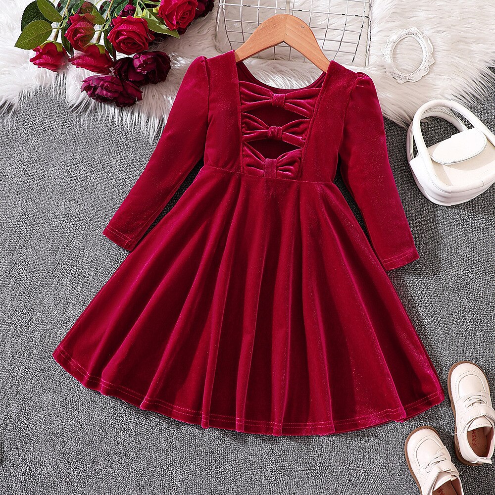 kinderkleidung Mädchen Kleid Emoji Langarm Outdoor Party Rückenfrei Krawattenknoten Elegant Modisch Täglich Polyester Knielang Casual kleid Herbst Winter 4 Jahre Rosa Rote Purpur Lightinthebox