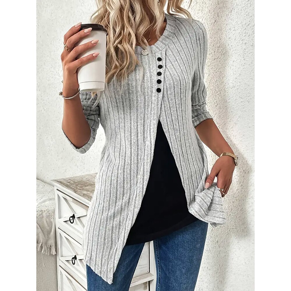 Damen Sweatshirt Pullover Strukturiert Patchwork Brautkleider schlicht Rundhalsausschnitt Langarm Herbst Winter Lightinthebox