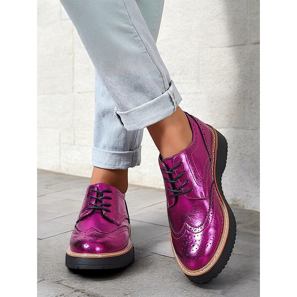 Damen-Oxford-Schuhe im Metallic-Pink-Brogue-Stil mit Flügelkappen-Design, lässige Schnürschuhe für Partys und Mode-Events Lightinthebox