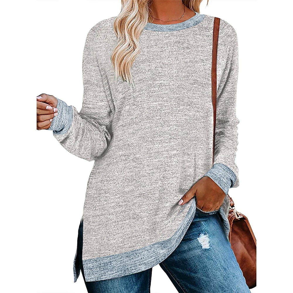 Damen T Shirt Bedruckt Täglich Wochenende Modisch Modern Brautkleider schlicht Langarm Rundhalsausschnitt Braun Herbst Winter Lightinthebox