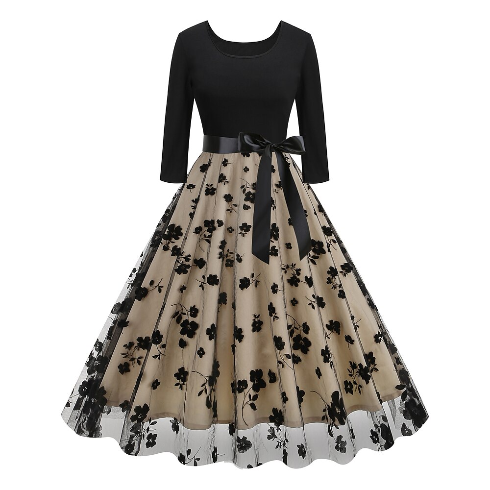 Retro Vintage 1950er Hepburn Kleid A-Linie Rundhals Damen Karneval Neujahr Maskerade Alltagstauglich Junggesellinnenabschiedsparty Erwachsene Kleid Lightinthebox