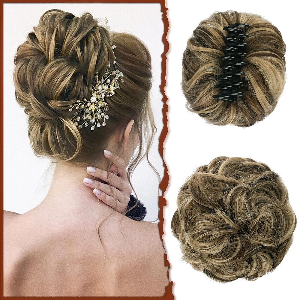 Haarteil mit Krallenclip, unordentlicher Dutt, gewellter, lockiger Haarknoten, Clip-in-Klauen-Chignon, Pferdeschwanz-Haarteile, synthetische, zerzauste Hochsteckfrisur-Haarverlängerungen, Haargummi Lightinthebox