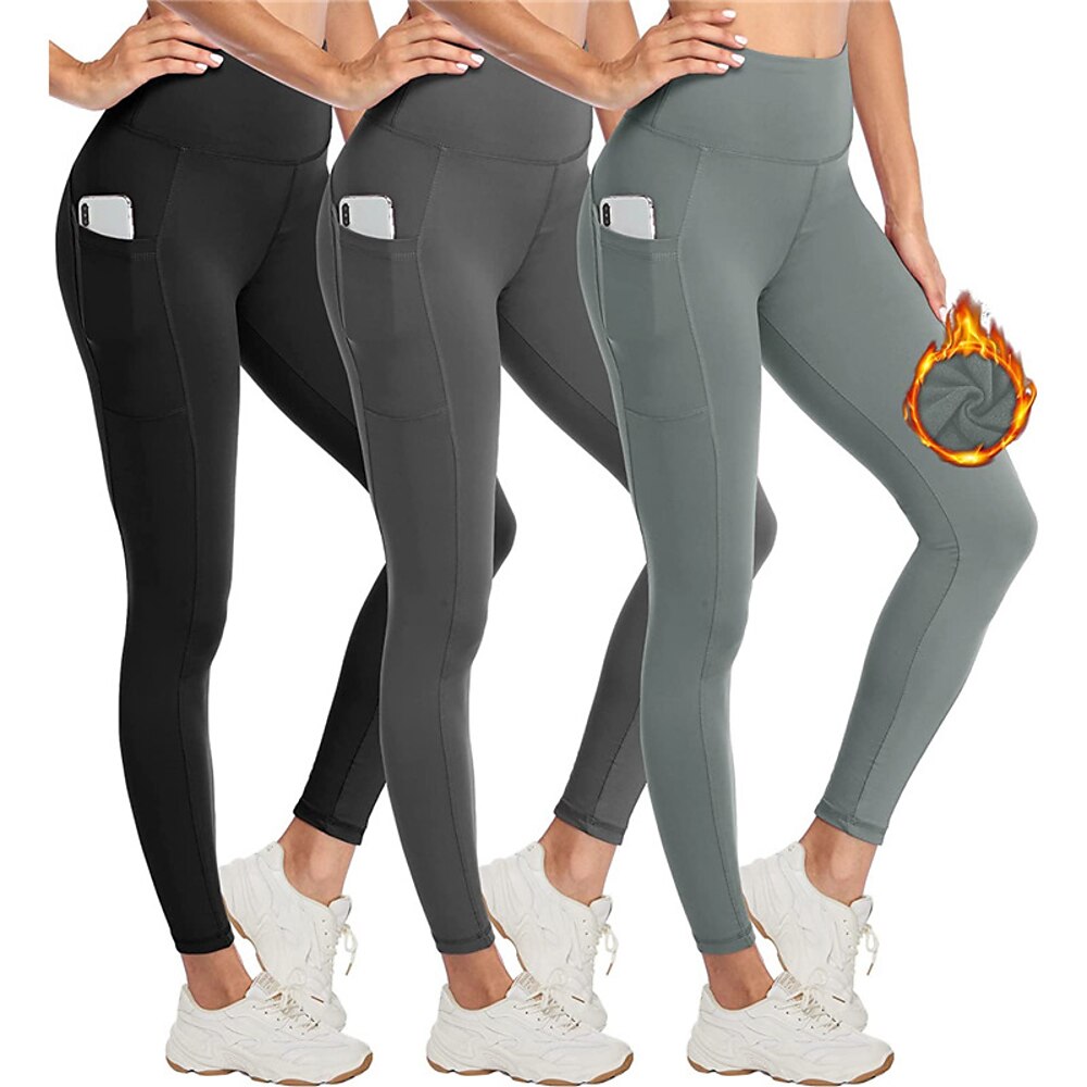 Damen Yogahose Yoga Leggings lauftights Mit Fleece gefütterte Leggings mit handytasche warm Hoher Taillenbund Yoga Fitnesstraining Pilates Leggings Schwarz Dunkelmarine Dunkelgrau Vlies Herbst Winter Lightinthebox