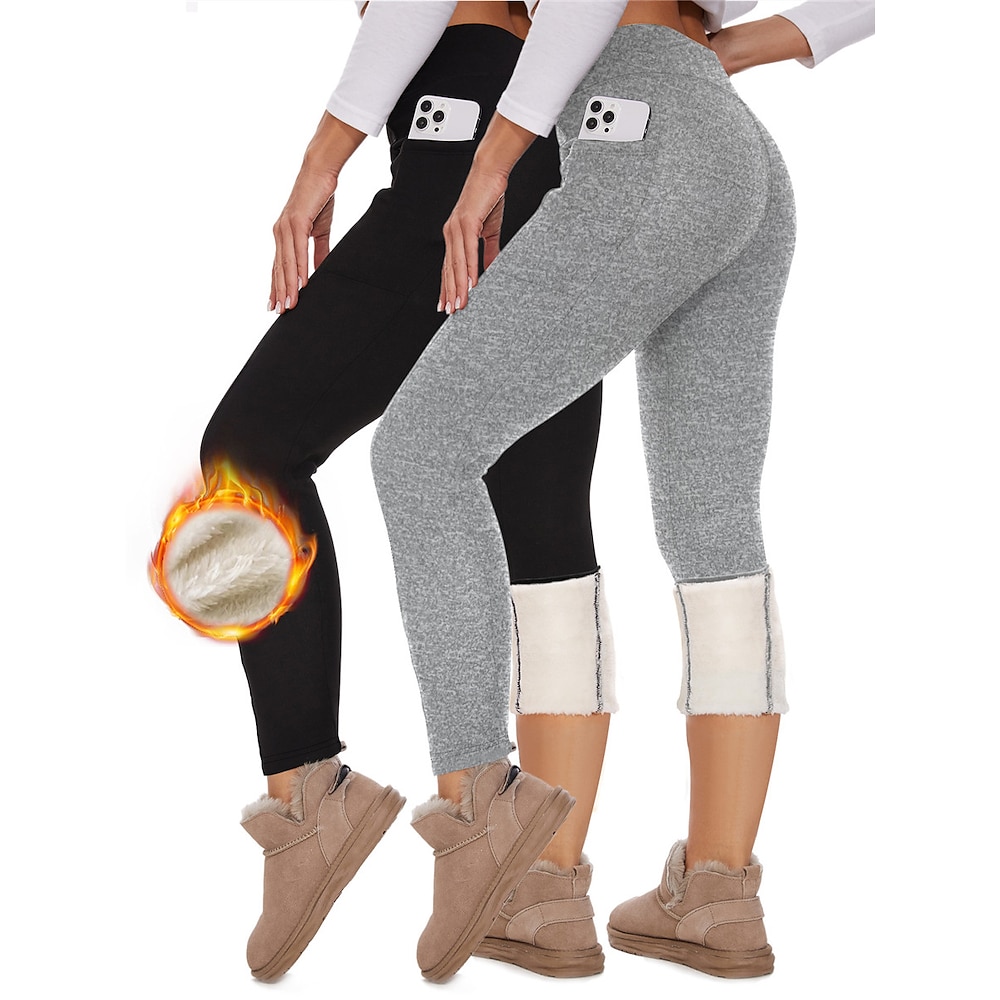 Damen Yogahose Yoga Leggings lauftights Mit Fleece gefütterte Leggings mit handytasche Hoher Taillenbund Yoga Fitnesstraining Pilates Leggings Schwarz Grau Vlies Herbst Winter Sport Sportkleidung Lightinthebox