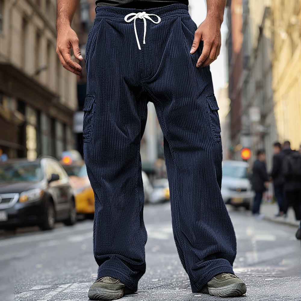 Herren Cargohose Cargohosen Cordhose Hose Hosen Schlabberhose Freizeithose Tasche Elastische Taille Gerade geschnitten Glatt Komfort Weich In voller Länge Outdoor Täglich Ausgehen Modisch Strassenmode Lightinthebox