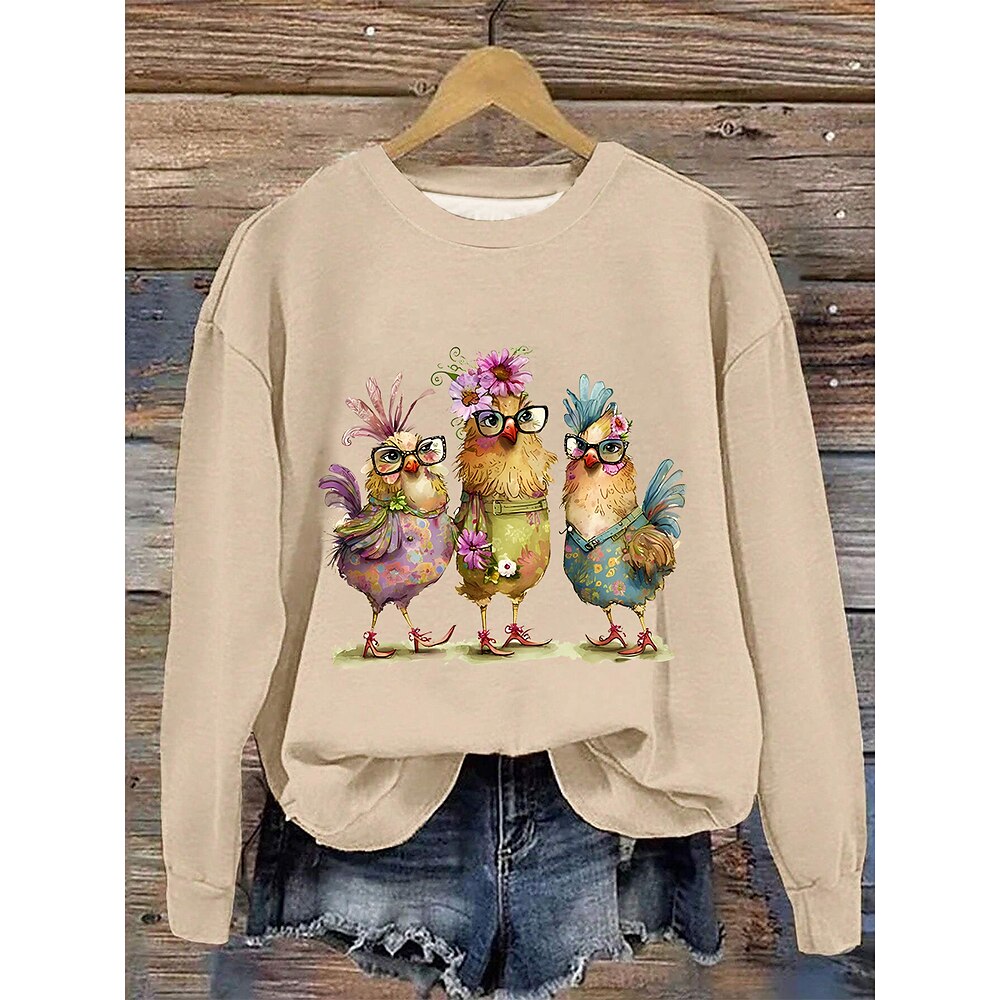Damenpullover mit Tiermotiv, Alltagskleidung, lässiger Aufdruck, lässiger Hoodie, lange Ärmel, mikroelastisch, Herbst/Winter, bequem, atmungsaktiv, weicher Stoff Lightinthebox
