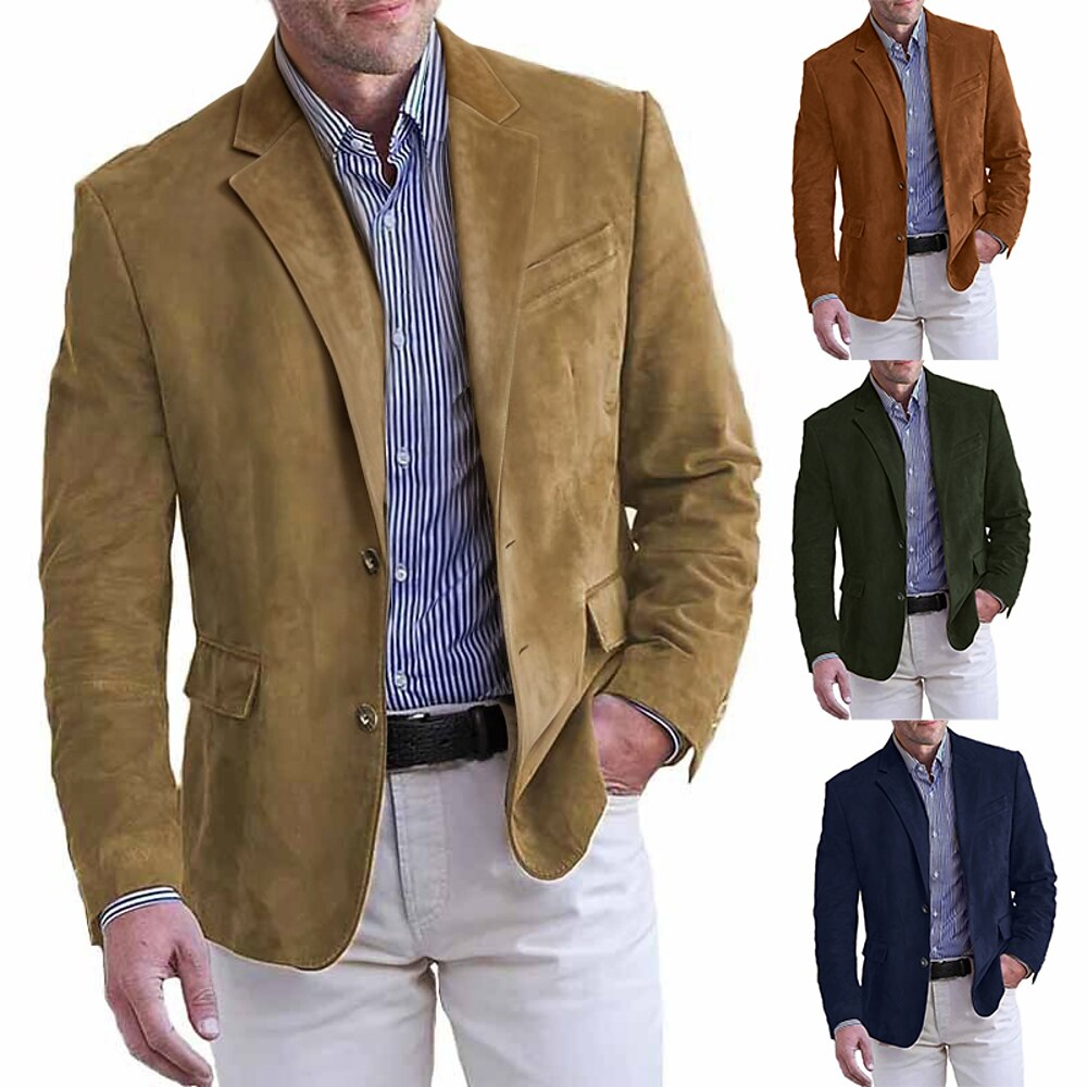 Herren Blazer aus Wildlederimitat Jacke aus Wildlederimitat Business-Kleidung Firmenfeier Modisch Brautkleider schlicht Herbst Winter Kunst-Veloursleder Glatt Taste Tasche Komfortabel Einreihiger Lightinthebox