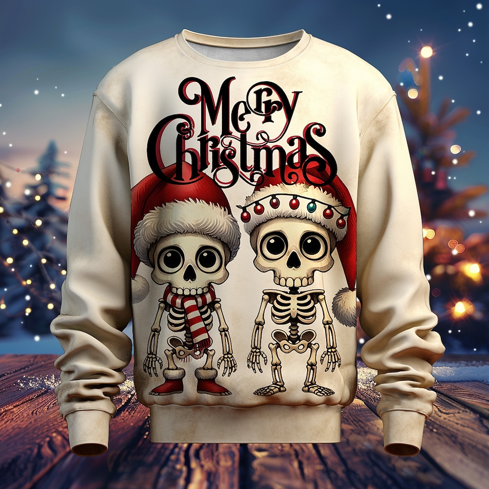 Weihnachten Herren Totenkopf Motiv Fröhliche Weihnachten Pullover Sweatshirt Pullover Langarm Sweatshirt Rundhalsausschnitt Kuschelig Täglich Print Weihnachten Festtage Rundhalsausschnitt Winter Lightinthebox