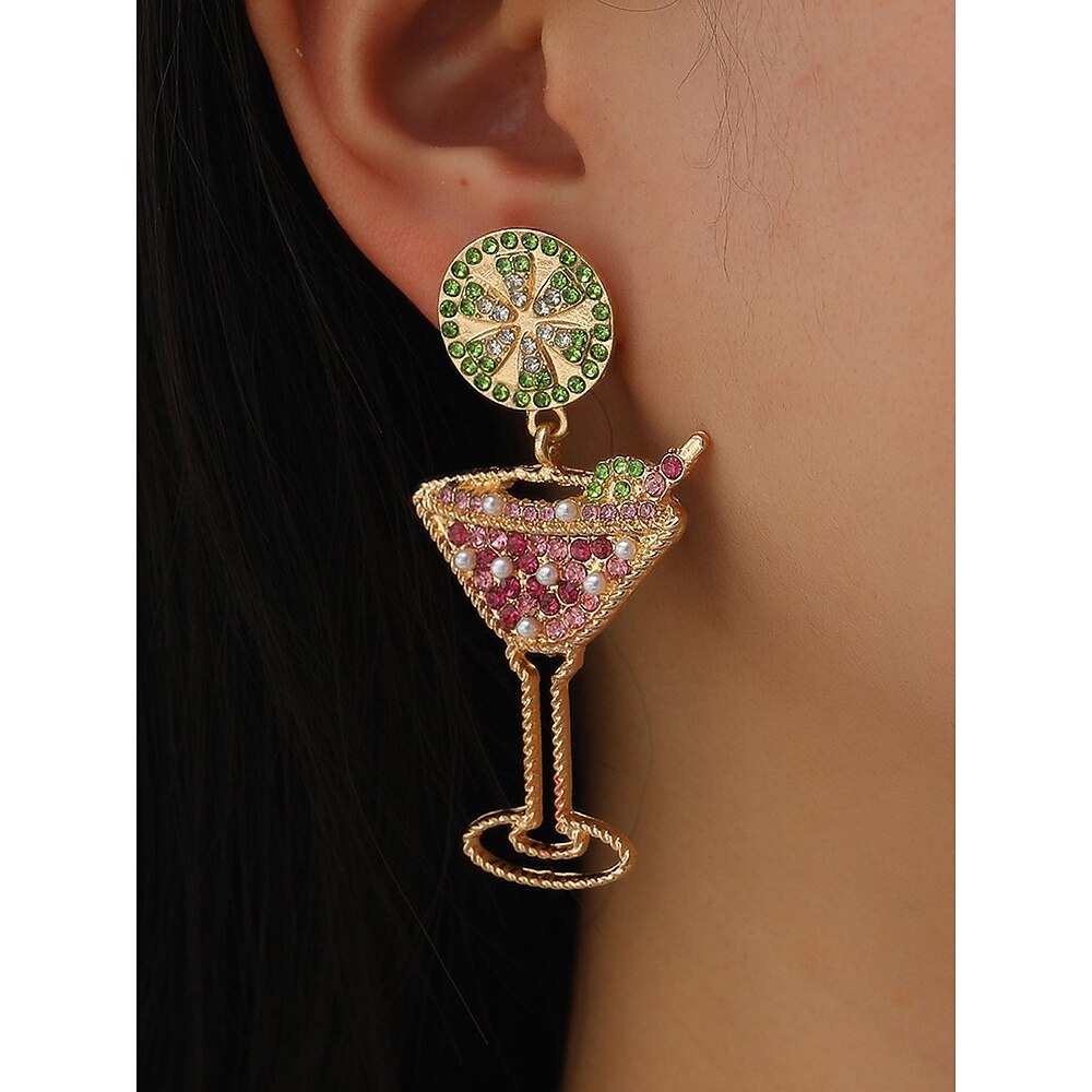 einzigartige Cocktailglas-Ohrhänger - festlicher Goldton mit Strass-Limetten- und Getränkedesign, lustiger Partyschmuck für Frauen Lightinthebox
