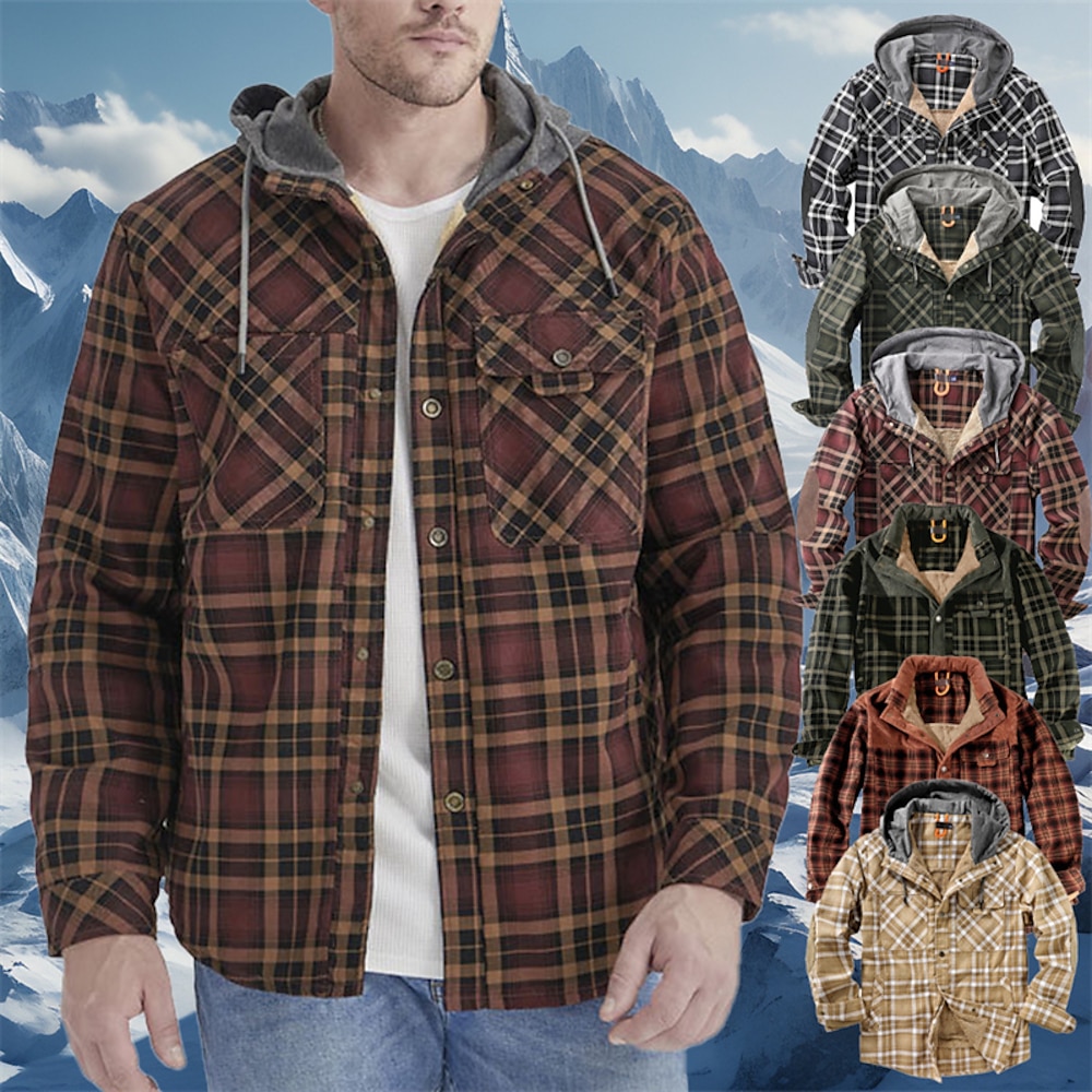 Herren Fleecejacke Winter Herbst Außen Fleece-Futter Windundurchlässig Kapuzenshirt Windbreaker Windjacke Jagd Camping / Wandern / Höhlenforschung Rot Blau Braun Lightinthebox