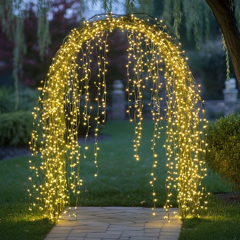 Weihnachts-Wasserfalllichter für draußen, 200 LED-Feenranken-Zweiglichter, 10 Stück x 2 m Lichterketten für Weihnachtsgarten, Zaun- und Baumdekoration Lightinthebox