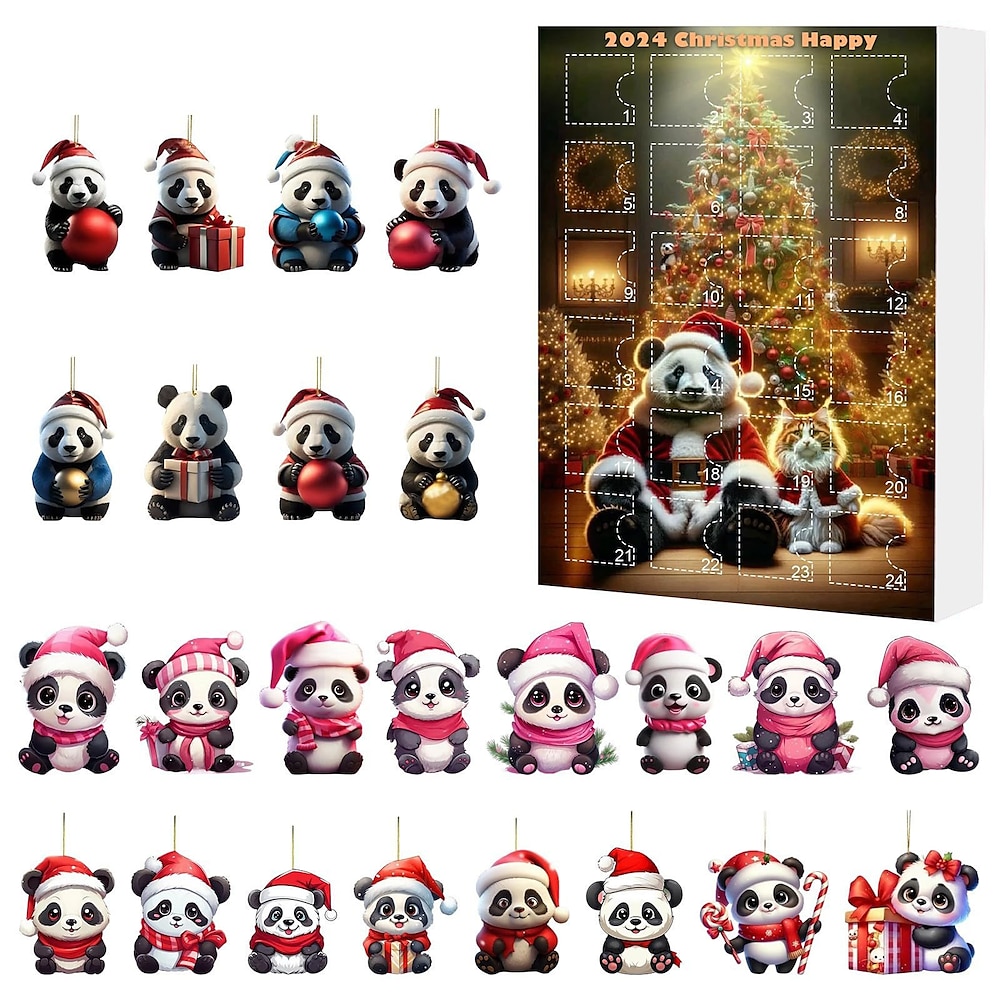 Weihnachts-Panda-Countdown-Kalender 2024 - Acryl-Innendekorationen - Panda-Sammelbaby-2D-Ornament-Set - Weihnachtskalender - 24-Tage-Countdown-Adventskalender Lightinthebox