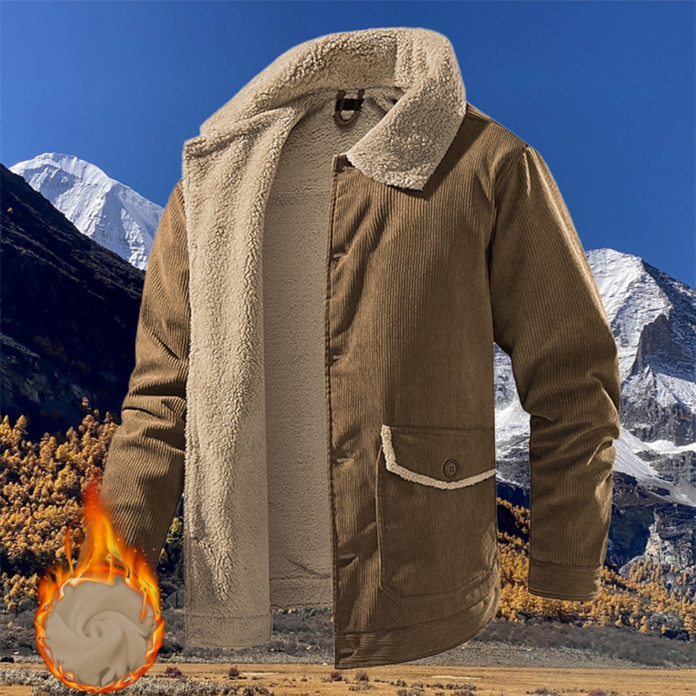 Herren Fleecejacke Cordjacke Winter Herbst Außen Feste Farbe Fleece-Futter Windundurchlässig Warm Windbreaker Windjacke Angeln Camping / Wandern / Höhlenforschung Wintersport Leicht Braun Grün Lightinthebox