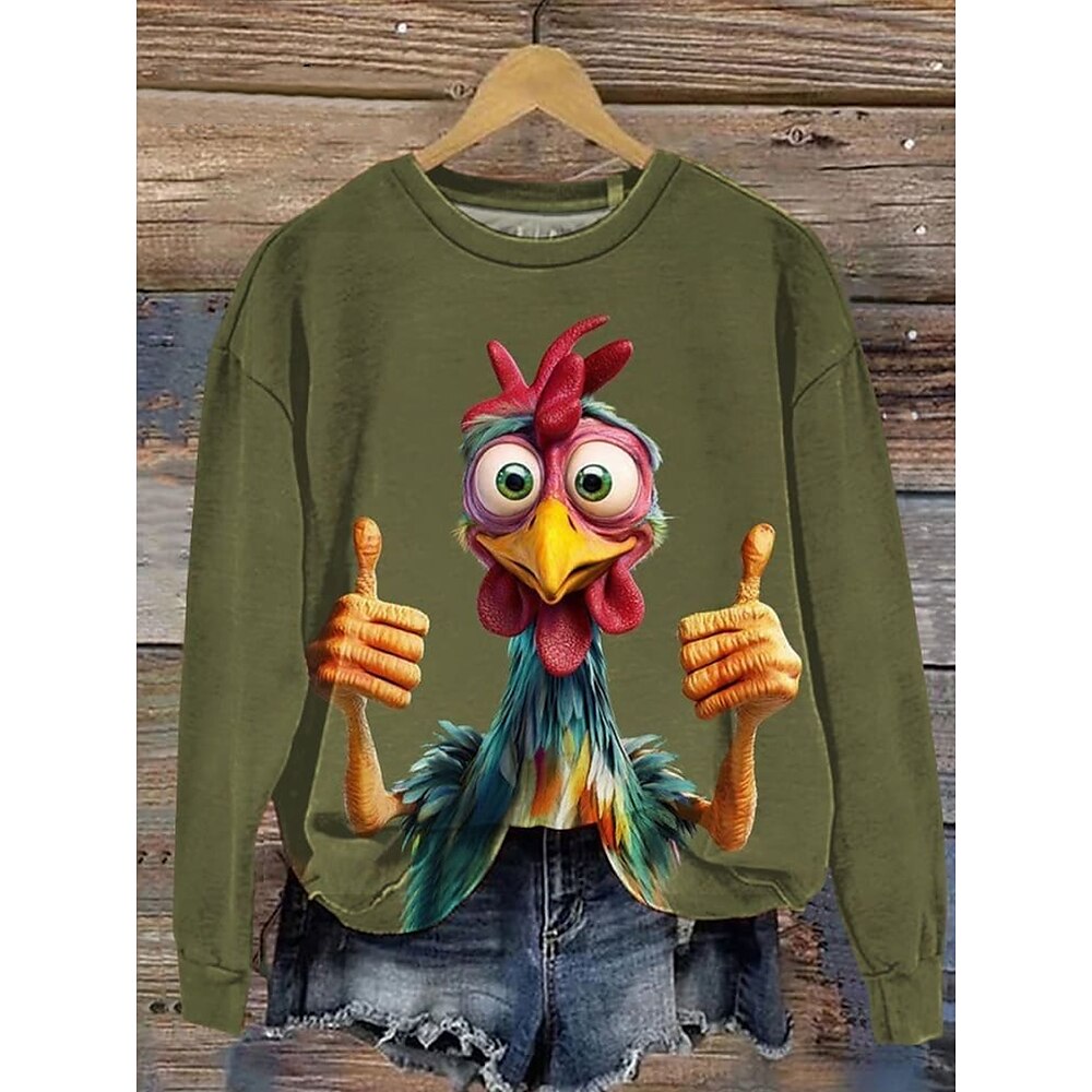 Unisex Sweatshirt olivgrün skurriles Huhn 3D-Druck Langarm Rundhals lässig bequeme Passform Herbst Frühlingsbekleidung Lightinthebox