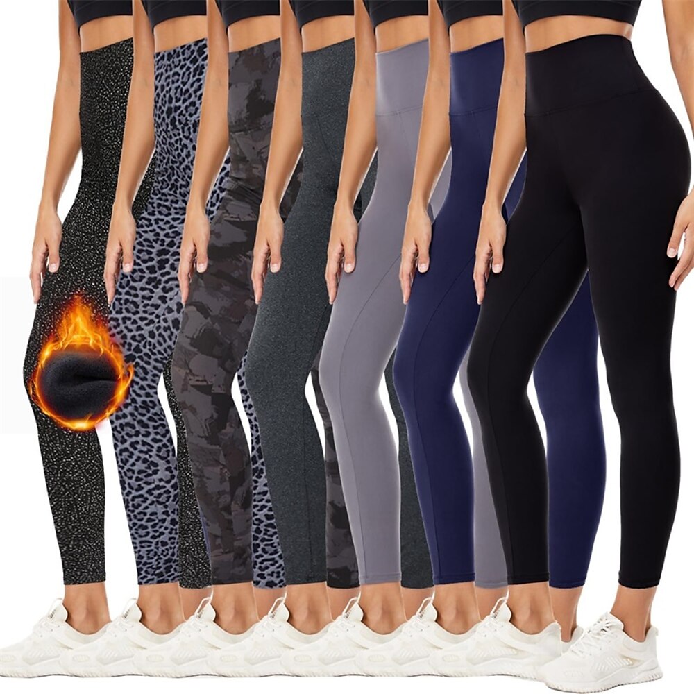 Damen Yogahose Yoga Leggings lauftights Mit Fleece gefütterte Leggings Bauchkontrolle Kolbenheber Hoher Taillenbund Yoga Fitnesstraining Pilates Leggings Schwarz Weiß Dunkellila Herbst Winter Sport Lightinthebox