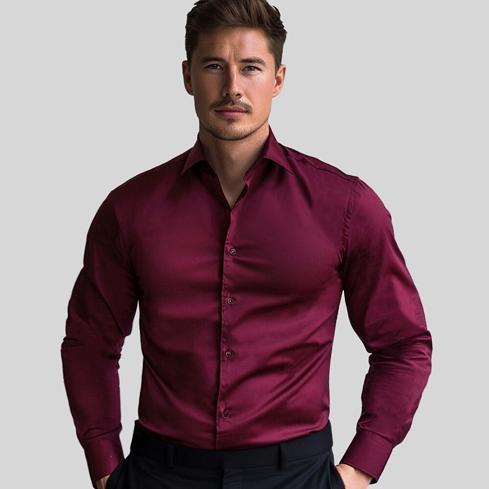 Herren Oberhemd Fleece-Shirt Schwarz Rose Langarm Feste Farbe Gefaltete Kragen Herbst Winter Schulanfang Formal Bekleidung Kariert Lightinthebox