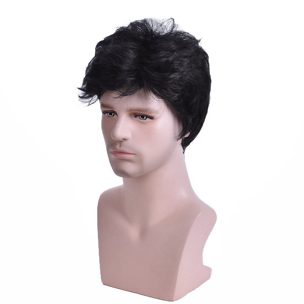 Synthetische Perücken Locken Asymmetrischer Haarschnitt Perücke Kurz Schwarz Synthetische Haare Herren Modisches Design Weich Natürlich Schwarz Lightinthebox