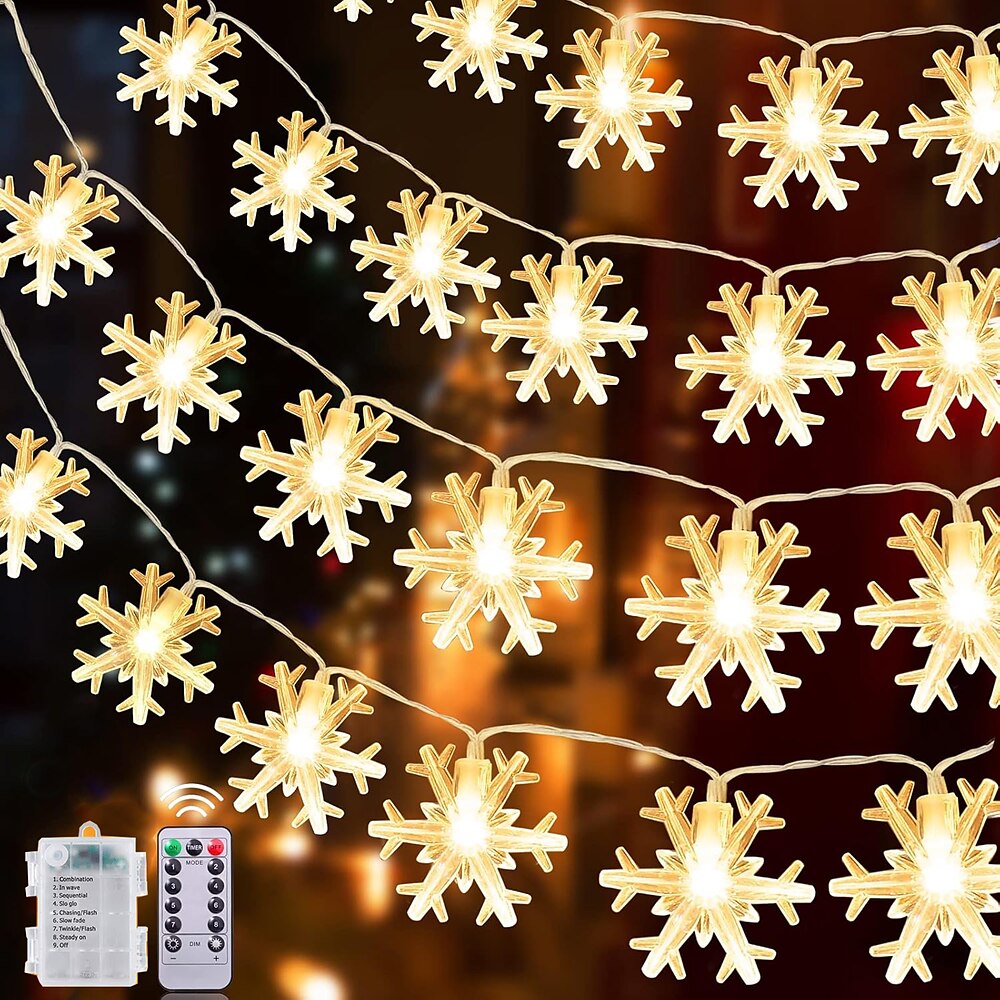 Weihnachtslichterkette mit Schneeflocken und Fernbedienung, Sternenlichterkette, 8 Modi, 10 m, 80 LEDs, für drinnen und draußen, für Weihnachtsbaum, Neujahr, Hochzeits- und Partydekoration Lightinthebox