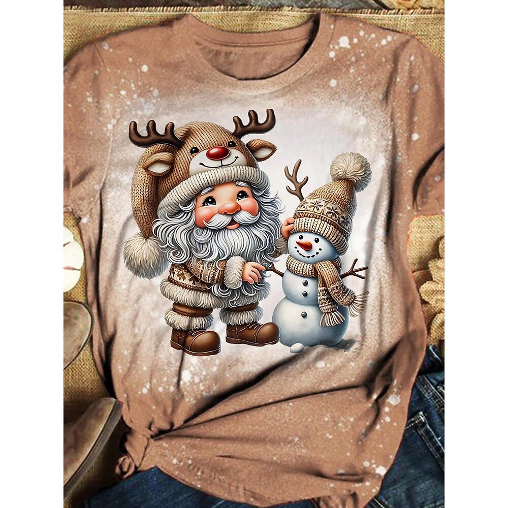 Unisex Weihnachts-Sweatshirt Rundhalsausschnitt Langarm Schneemann Rentier Print Urlaub lässig gemütliche Winterbekleidung braun Erdtöne Lightinthebox