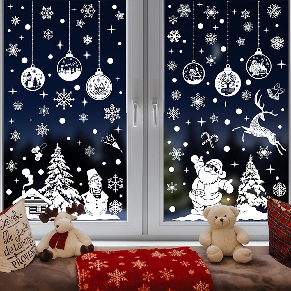 9 Bögen weihnachtliche weiße Fensteraufkleber - Weihnachtsmann, hängende Ornamente, Rentier-Aufkleber für Einkaufszentren und als Glasdekoration Lightinthebox