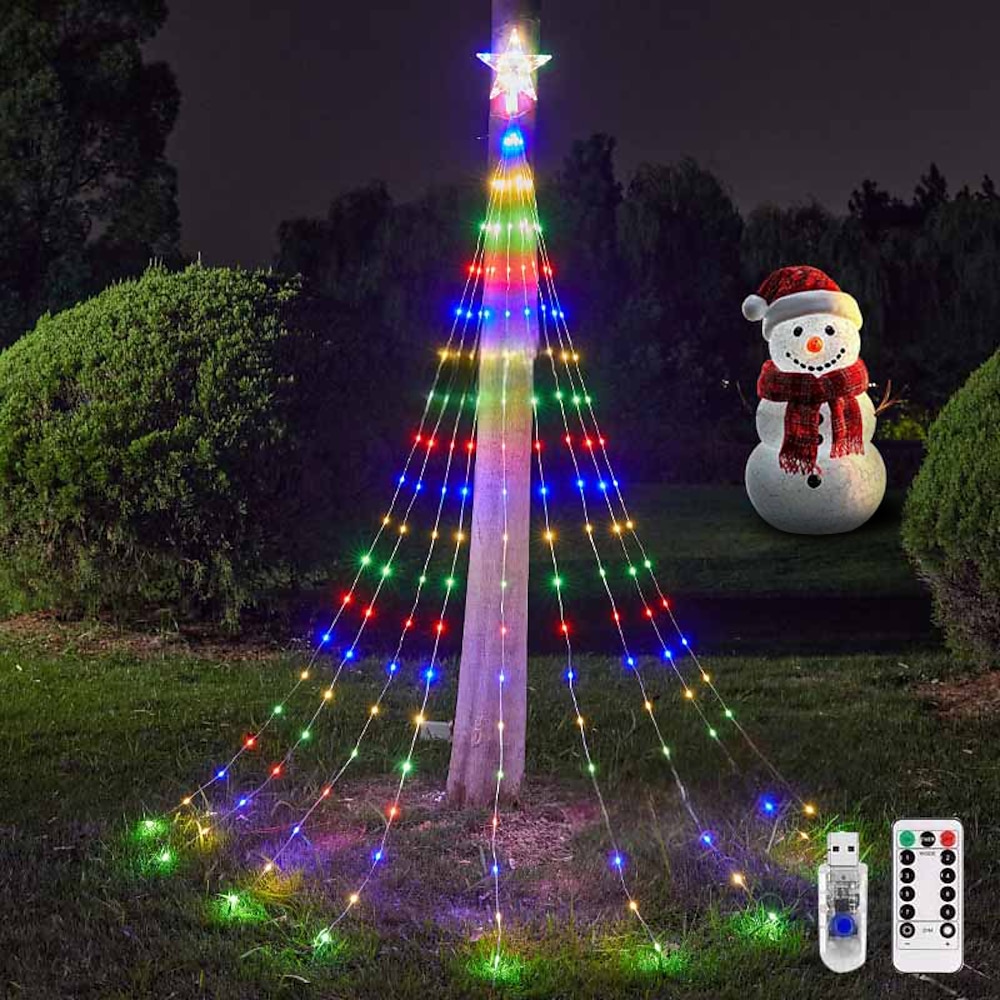 2 m lange Lichterkette mit 200 LEDs für den Weihnachtsbaum mit Pentagramm-Licht an der Oberseite, Stromversorgung über eine USB-Fernbedienung zur Steuerung der Innen- und Außendekoration Lightinthebox