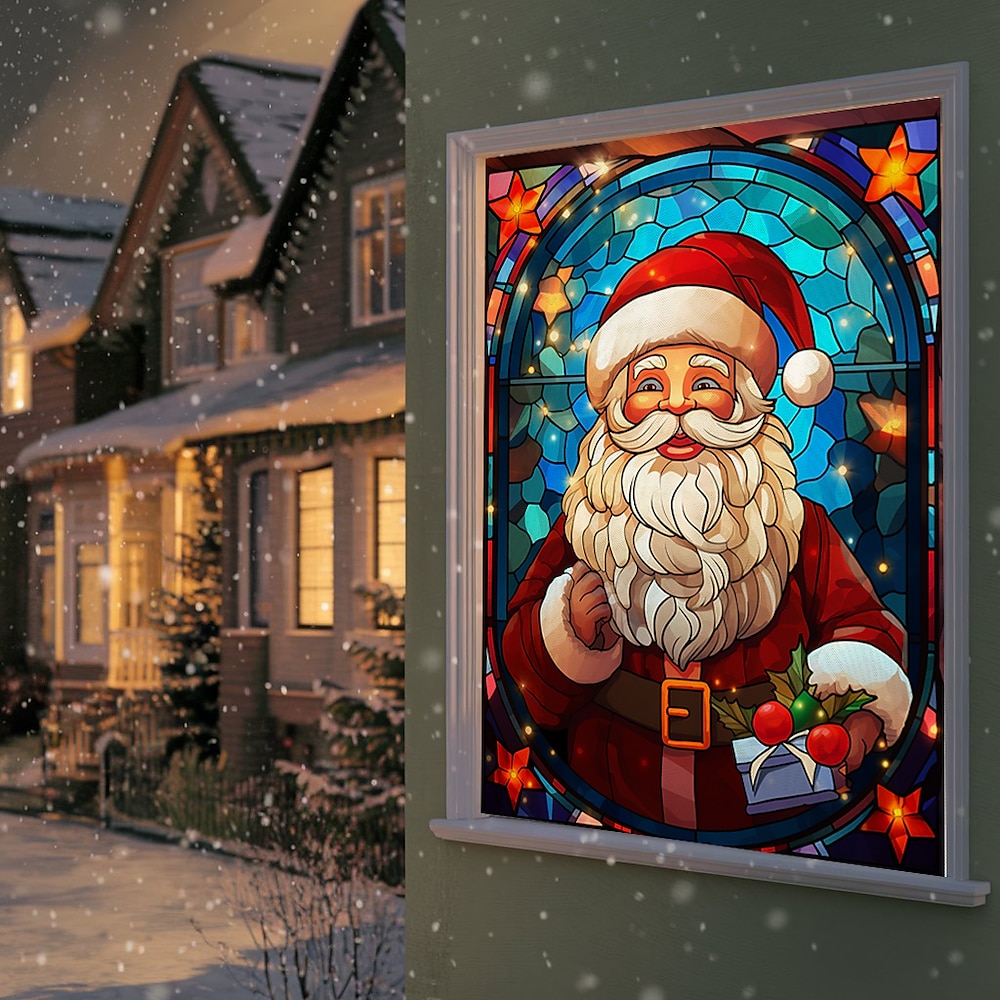 Weihnachtsdekoration für Fenster, Stoff-Buntglas-Weihnachtsmann-Vorhang, Filmplakat, Fenster- und Türbespannung, Dekoration für das Weihnachtshaus, Fensteraufkleber für drinnen und draußen Lightinthebox