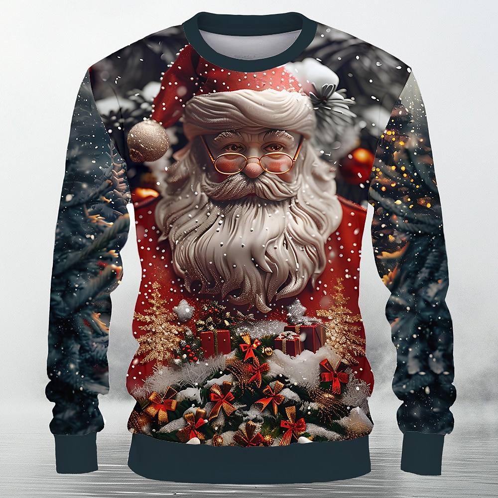 Weihnachten Herren Weihnachtsmann Pullover Sweatshirt Pullover Langarm Sweatshirt mit Kapuze Rundhalsausschnitt Party 3d Drucken Party Sports Outdoor Festtage Rote Rundhalsausschnitt Winter Frühling Lightinthebox