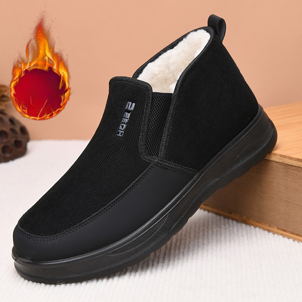 Warme Herren Winter Schlupfschuhe - gemütliche schwarze Cord Stiefeletten mit Fleecefutter und rutschfester Sohle Lightinthebox