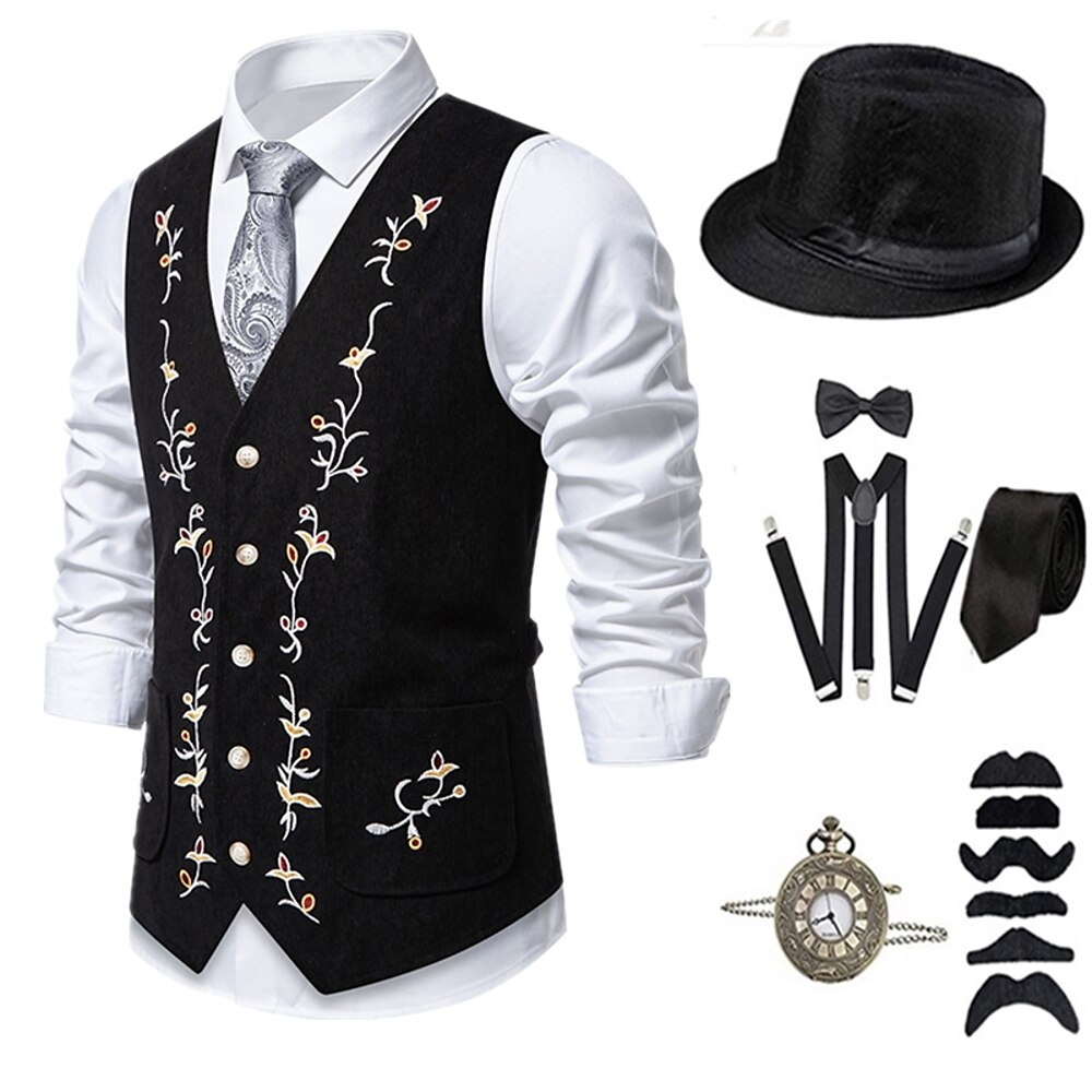 Retro Vintage Brüllen 20s 1920s Austattungen Weste Zubehörset Gentleman Herren Halloween Karneval Silvester Party / Abend Maskerade Silvester Erwachsene Krawatte Weste Mehre Accessoires Ganzjährig Lightinthebox