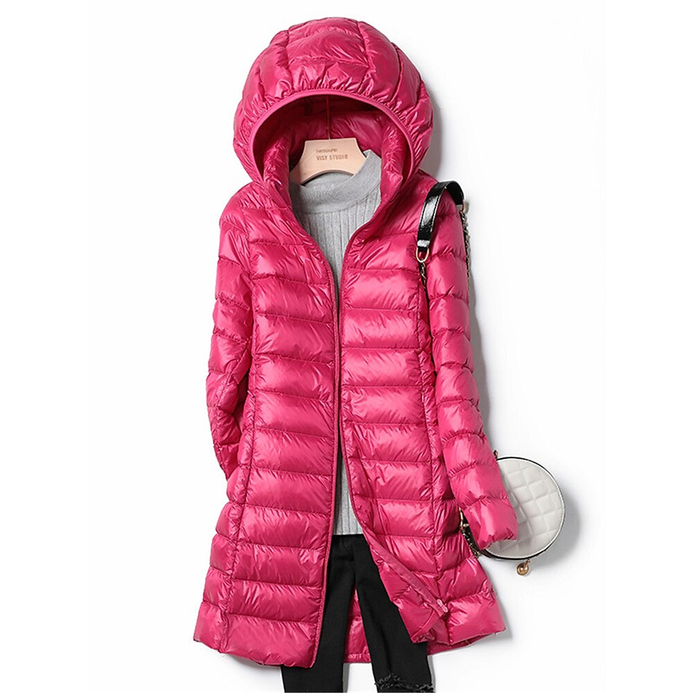 Damen puffer jacket warm halten Atmungsaktiv Strasse Freizeitskleidung Urlaub Ausgehen Zip Tasche Reisverschluss Kapuzenpullover Brautkleider schlicht Glatt Regular Fit Oberbekleidung Langarm Herbst Lightinthebox