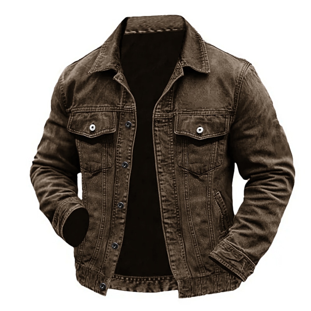 Herren Leichte Jacke Jeansjacke Chore-Jacke Formal Heim Tasche Winter Frühling Herbst Feste Farbe Retro Vintage Hemdkragen Standard Schwarz Braun Hell Gray Dunkelkaffee Jacken Lightinthebox