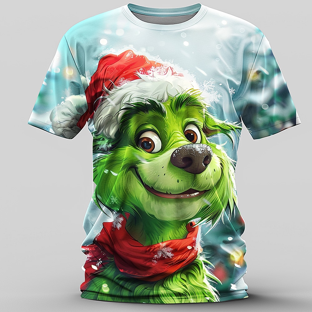 Weihnachten Herren Weihnachtstier 3D T-Shirts Hund Cartoon Casual Street Style 3D Druck T-Shirt Sport Outdoor Urlaub Hellblau Hellgrün Hellviolett Kurzarm Rundhalsausschnitt Lightinthebox