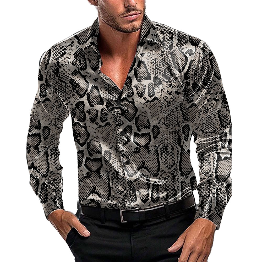 Herren Serpentin Lässiges Hemd Langarm Modisch lässig Party Casual Frühling Herbst Winter Ständer Dunkelgray Lightinthebox