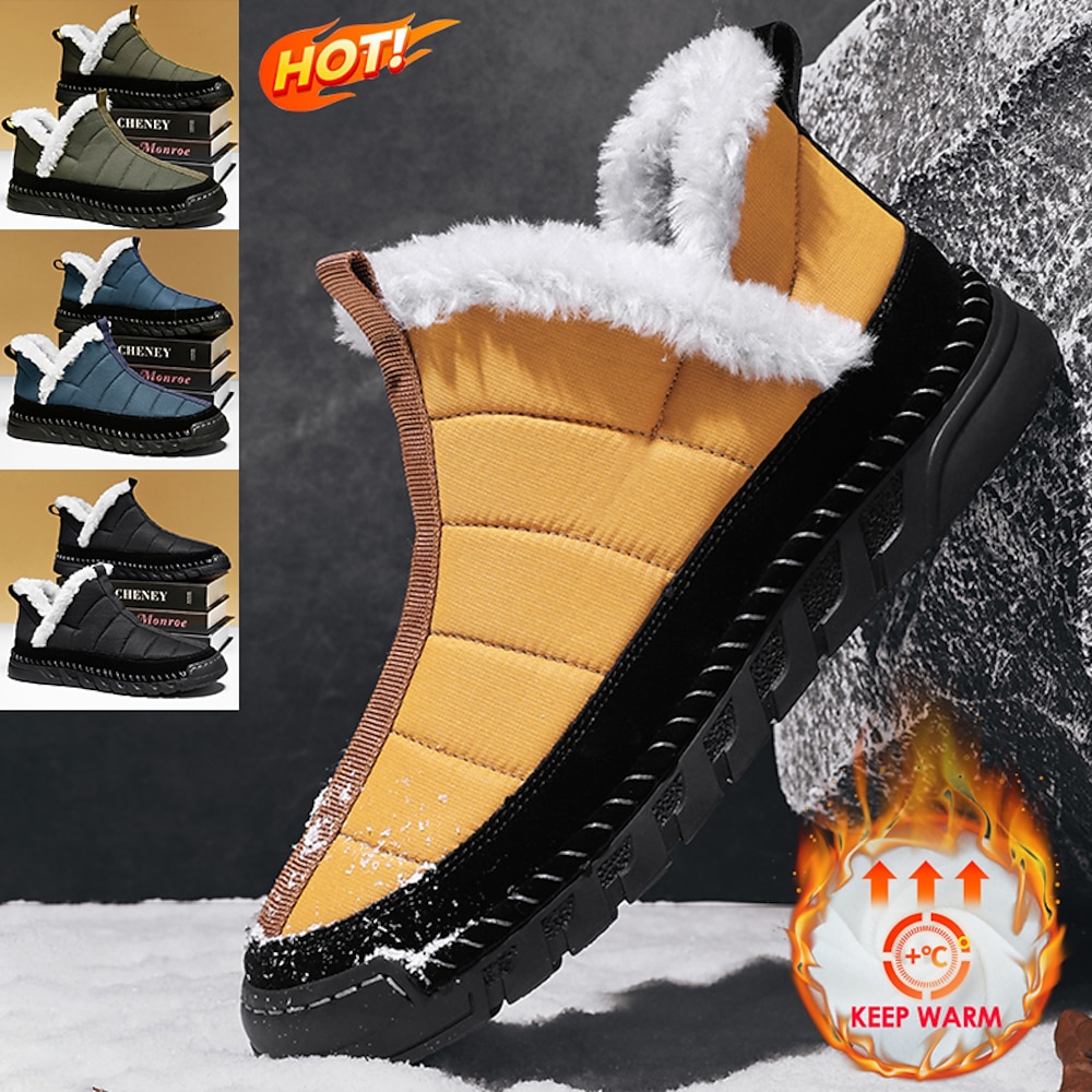 wasserdichte Winter-Schneestiefel zum Hineinschlüpfen für Herren mit Kunstfellfutter - warme Outdoor-Schuhe mit rutschfester Sohle für kaltes Wetter Lightinthebox