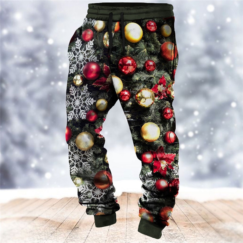 Weihnachtshose für Herren mit Weihnachtsszenen-Aufdruck, lässige Jogginghose mit 3D-Aufdruck, Outdoor, Straße, lässig, Alltag, Polyester, Depressionsgrün, Blau, Dunkelgrün, S, M, L, Hose mit Lightinthebox