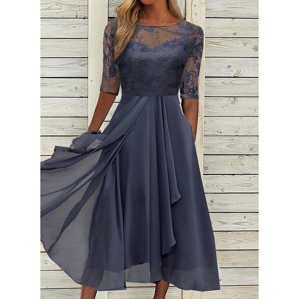 damen cocktailpartykleid spitzenkleid midikleid grün blau lila halbarm blumenstickerei spitze herbst frühling rundhals elegant klassiker hochzeitsgast 2023 s m l xl xxl 3xl Lightinthebox