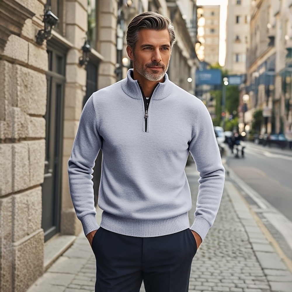 Herren Pullover Pullover mit Viertelreißverschluss Strickpullover Gerippt Stricken Standard Strick Glatt Troyer Halber Reißverschluss Modisch Brautkleider schlicht Freizeitskleidung Verabredung Lightinthebox