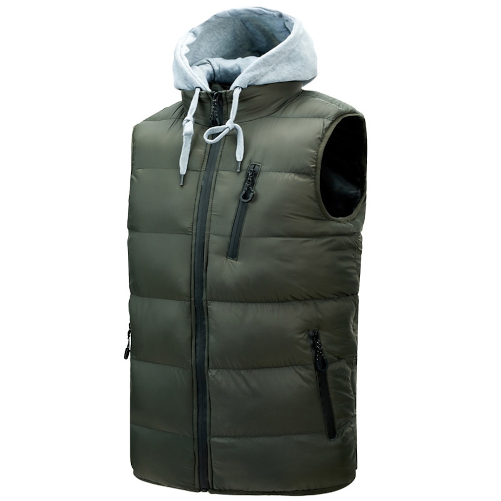 Herren Puffer Weste Freizeitskleidung Urlaub Ausgehen Modisch Basic Frühling Herbst Zip Polyester Komfortabel Glatt Reisverschluss Mit Kapuze Regular Fit Schwarz Gelb Rote Grün Weste Lightinthebox