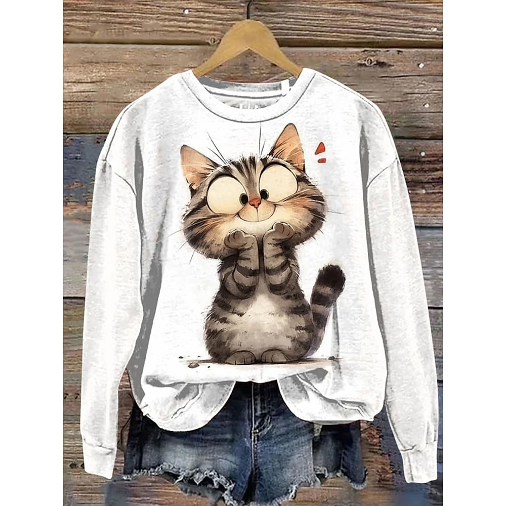 Sweatshirt für Damen mit Tiermotiv, Alltagskleidung, lässiger Aufdruck, lässiger Rundhalsausschnitt, lange Ärmel, mikroelastisch, Herbst/Winter, bequem, atmungsaktiv, weicher Stoff Lightinthebox