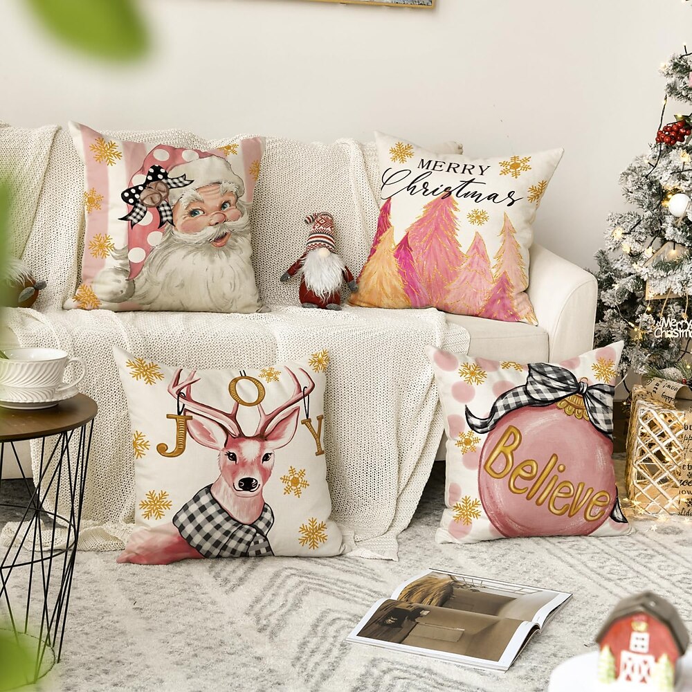 Weihnachtsdekorationen Weihnachtsmann dekorative Kissenbezüge 4-teilig weicher quadratischer Kissenbezug für Schlafzimmer Wohnzimmer Sofa Couch Stuhl Lightinthebox