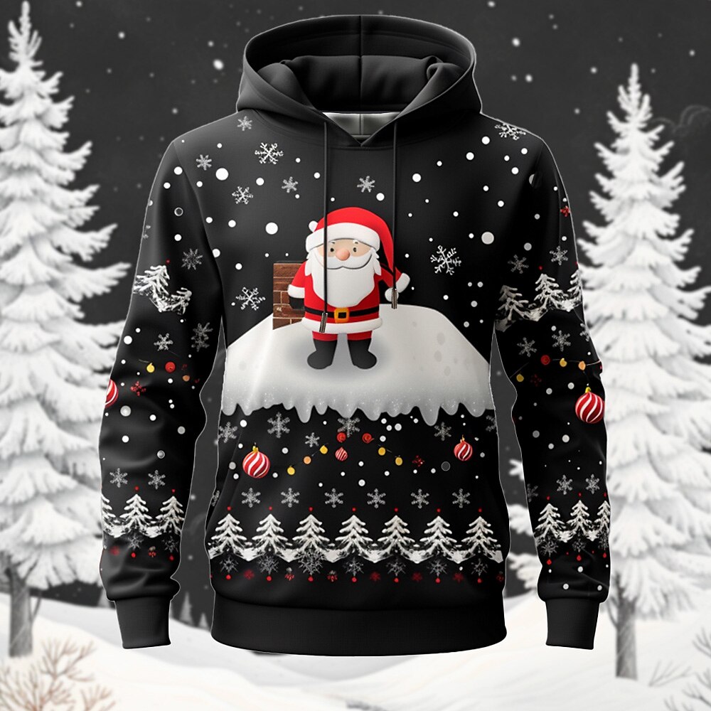 Weihnachtsmänner Santa Claus 3D Hoodies Santa Claus Mode 3D Druck Urlaub Urlaub Streetwear Hoodies Schwarz Kapuzendruck Fronttasche Frühlingamp;Herbst Designer Shirt Lightinthebox