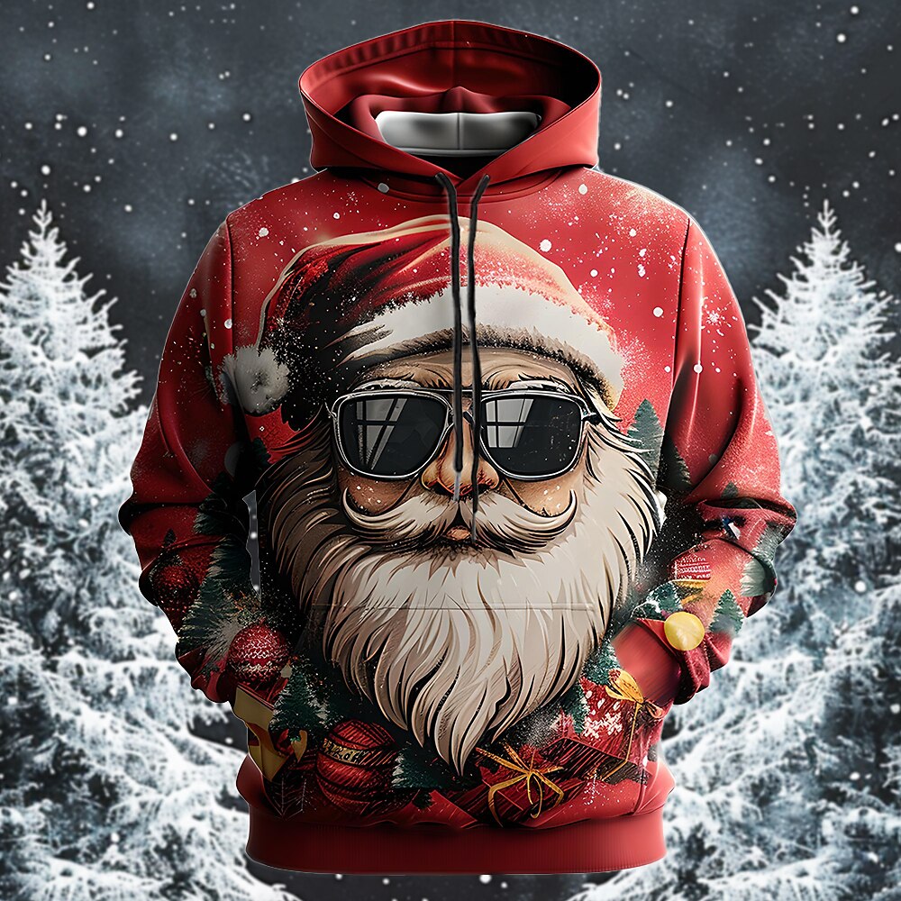 Weihnachten Herren Santa Claus 3D Hoodies Santa Claus Mode 3D Druck Urlaub Urlaub Streetwear Hoodies rot Kapuzendruck Fronttasche Frühlingamp;Herbst Designer Shirt Lightinthebox