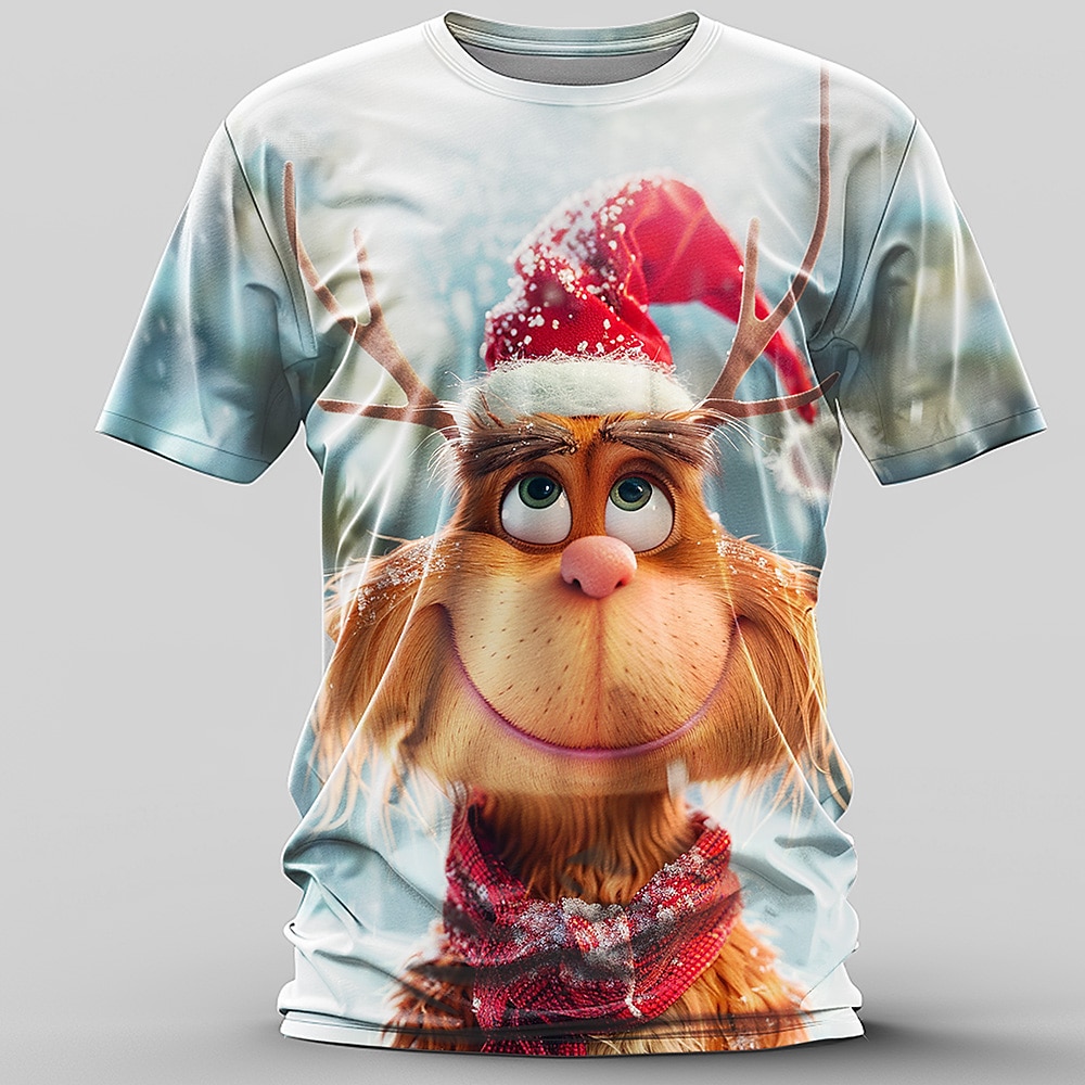 Weihnachten Herren Weihnachtstier 3D T-Shirts Weihnachtsmann Cartoon Casual Street Style 3D Druck T-Shirt Sport Outdoor Urlaub Rosa Braun Grün Kurzarm Rundhals Frühlingamp;Sommerkleidung Bekleidung s Lightinthebox