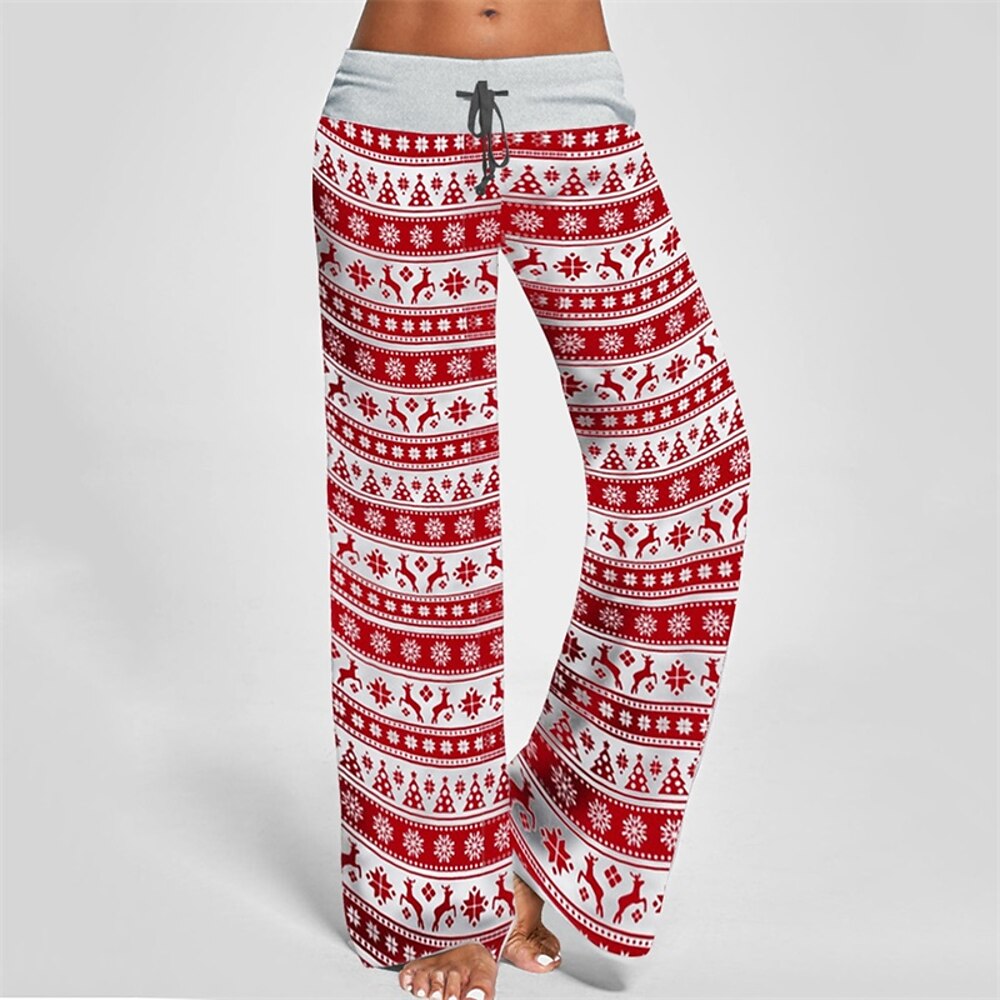 Damen Weihnachtsleggings Kordelzug Weite Hosen Hoher Taillenbund Yoga Laufen Trainieren Hosen Unten Graphic Weihnachten Weiss rot Weiss schwarz Herbst Winter Sport Sportkleidung elastisch Schlank Lightinthebox