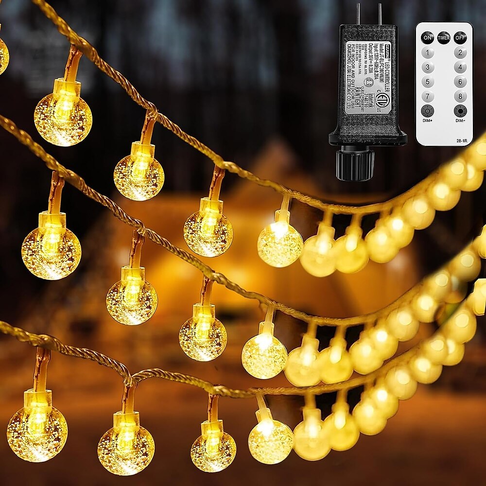 12 m/20 m/30 m Lichterkette, LED-Kugel-Lichterkette, 100-800 LEDs EL 5 mm mit 13-Tasten-Fernbedienung - Warmweiß/Kaltweiß/Mehrfarbig für die Feiertage Weihnachtsdekorationen für die Terrasse Lightinthebox